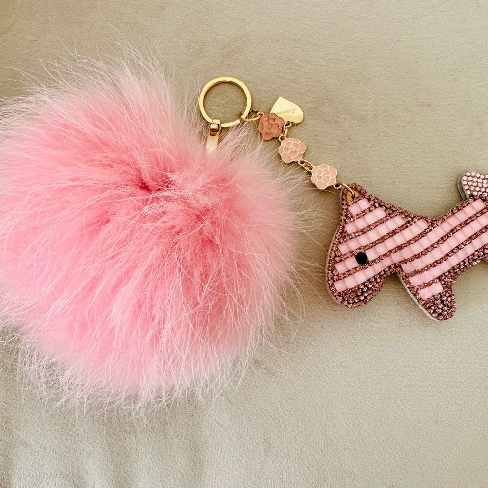 PINK GIANT POM POM & CRYSTAL HORSE BAG CHARM